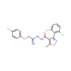 Cc1onc(-c2c(Cl)cccc2Cl)c1C(=O)NNC(=N)COc1ccc(Cl)cc1 ZINC000001385329