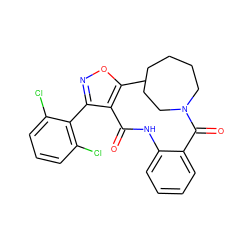 Cc1onc(-c2c(Cl)cccc2Cl)c1C(=O)Nc1ccccc1C(=O)N1CCCCCC1 ZINC000028138152