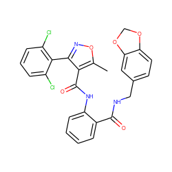 Cc1onc(-c2c(Cl)cccc2Cl)c1C(=O)Nc1ccccc1C(=O)NCc1ccc2c(c1)OCO2 ZINC000028136869