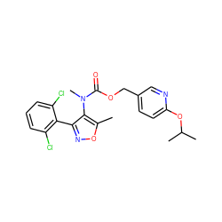 Cc1onc(-c2c(Cl)cccc2Cl)c1N(C)C(=O)OCc1ccc(OC(C)C)nc1 ZINC000059069051