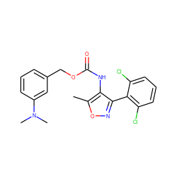 Cc1onc(-c2c(Cl)cccc2Cl)c1NC(=O)OCc1cccc(N(C)C)c1 ZINC000059068897