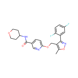 Cc1onc(-c2cc(F)ccc2F)c1COc1ccc(C(=O)NC2CCOCC2)cn1 ZINC000142254525