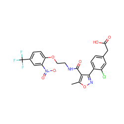 Cc1onc(-c2ccc(CC(=O)O)cc2Cl)c1C(=O)NCCOc1ccc(C(F)(F)F)cc1[N+](=O)[O-] ZINC000036757863