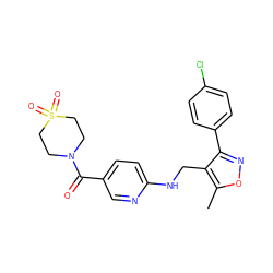 Cc1onc(-c2ccc(Cl)cc2)c1CNc1ccc(C(=O)N2CCS(=O)(=O)CC2)cn1 ZINC000169685484