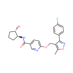 Cc1onc(-c2ccc(Cl)cc2)c1COc1ccc(C(=O)N[C@H]2CCC[C@@H]2O)cn1 ZINC000142317440