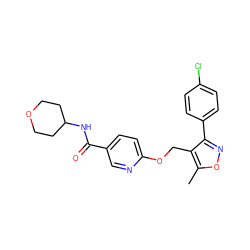 Cc1onc(-c2ccc(Cl)cc2)c1COc1ccc(C(=O)NC2CCOCC2)cn1 ZINC000141428216