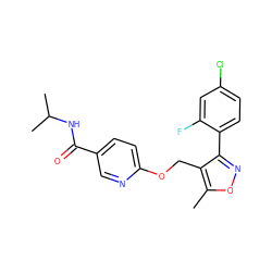 Cc1onc(-c2ccc(Cl)cc2F)c1COc1ccc(C(=O)NC(C)C)cn1 ZINC000143165347