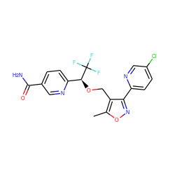 Cc1onc(-c2ccc(Cl)cn2)c1CO[C@@H](c1ccc(C(N)=O)cn1)C(F)(F)F ZINC000169707491