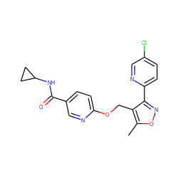 Cc1onc(-c2ccc(Cl)cn2)c1COc1ccc(C(=O)NC2CC2)cn1 ZINC000141389967