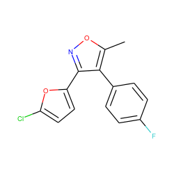 Cc1onc(-c2ccc(Cl)o2)c1-c1ccc(F)cc1 ZINC000096909030