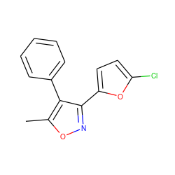 Cc1onc(-c2ccc(Cl)o2)c1-c1ccccc1 ZINC000013583263