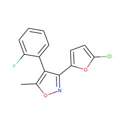 Cc1onc(-c2ccc(Cl)o2)c1-c1ccccc1F ZINC000096909029