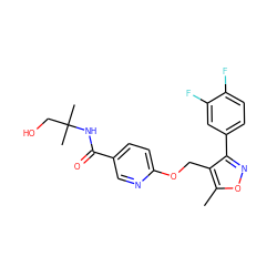 Cc1onc(-c2ccc(F)c(F)c2)c1COc1ccc(C(=O)NC(C)(C)CO)cn1 ZINC000141996581