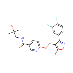 Cc1onc(-c2ccc(F)c(F)c2)c1COc1ccc(C(=O)NCC(C)(C)O)cn1 ZINC000142621261