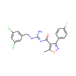 Cc1onc(-c2ccc(F)cc2)c1C(=O)/N=C(\N)NCc1cc(Cl)cc(Cl)c1 ZINC000095572815