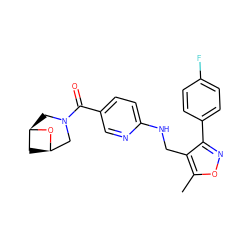 Cc1onc(-c2ccc(F)cc2)c1CNc1ccc(C(=O)N2C[C@@H]3C[C@H](C2)O3)cn1 ZINC000169685482