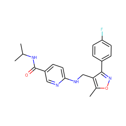 Cc1onc(-c2ccc(F)cc2)c1CNc1ccc(C(=O)NC(C)C)cn1 ZINC000142214815