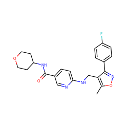 Cc1onc(-c2ccc(F)cc2)c1CNc1ccc(C(=O)NC2CCOCC2)cn1 ZINC000141293368