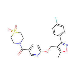 Cc1onc(-c2ccc(F)cc2)c1COc1ccc(C(=O)N2CCS(=O)(=O)CC2)cn1 ZINC000145814743