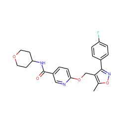 Cc1onc(-c2ccc(F)cc2)c1COc1ccc(C(=O)NC2CCOCC2)cn1 ZINC000143602263