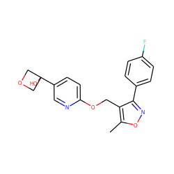 Cc1onc(-c2ccc(F)cc2)c1COc1ccc(C2(O)COC2)cn1 ZINC000143613628