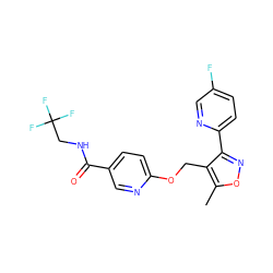 Cc1onc(-c2ccc(F)cn2)c1COc1ccc(C(=O)NCC(F)(F)F)cn1 ZINC000169685406