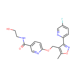 Cc1onc(-c2ccc(F)cn2)c1COc1ccc(C(=O)NCCO)cn1 ZINC000142515420