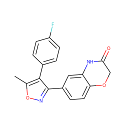 Cc1onc(-c2ccc3c(c2)NC(=O)CO3)c1-c1ccc(F)cc1 ZINC000299827915