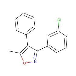 Cc1onc(-c2cccc(Cl)c2)c1-c1ccccc1 ZINC000096909026