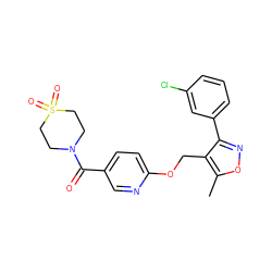 Cc1onc(-c2cccc(Cl)c2)c1COc1ccc(C(=O)N2CCS(=O)(=O)CC2)cn1 ZINC000140897684