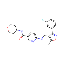 Cc1onc(-c2cccc(F)c2)c1CNc1ccc(C(=O)NC2CCOCC2)cn1 ZINC000142629490