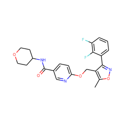 Cc1onc(-c2cccc(F)c2F)c1COc1ccc(C(=O)NC2CCOCC2)cn1 ZINC000142705864