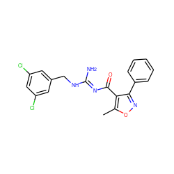 Cc1onc(-c2ccccc2)c1C(=O)/N=C(\N)NCc1cc(Cl)cc(Cl)c1 ZINC000034775653