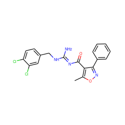 Cc1onc(-c2ccccc2)c1C(=O)/N=C(\N)NCc1ccc(Cl)c(Cl)c1 ZINC000095578231