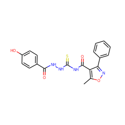 Cc1onc(-c2ccccc2)c1C(=O)NC(=S)NNC(=O)c1ccc(O)cc1 ZINC000005067038