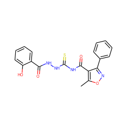 Cc1onc(-c2ccccc2)c1C(=O)NC(=S)NNC(=O)c1ccccc1O ZINC000002252658