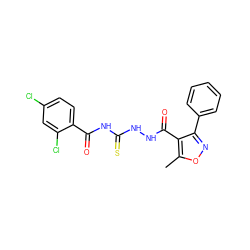 Cc1onc(-c2ccccc2)c1C(=O)NNC(=S)NC(=O)c1ccc(Cl)cc1Cl ZINC000002255861