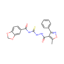 Cc1onc(-c2ccccc2)c1C(=O)NNC(=S)NC(=O)c1ccc2c(c1)OCO2 ZINC000002254110