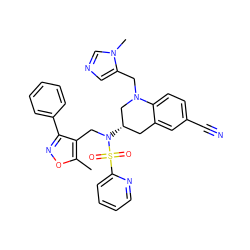 Cc1onc(-c2ccccc2)c1CN([C@H]1Cc2cc(C#N)ccc2N(Cc2cncn2C)C1)S(=O)(=O)c1ccccn1 ZINC000014952321