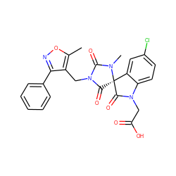 Cc1onc(-c2ccccc2)c1CN1C(=O)N(C)[C@]2(C1=O)C(=O)N(CC(=O)O)c1ccc(Cl)cc12 ZINC000084707931