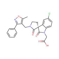 Cc1onc(-c2ccccc2)c1CN1CC[C@@]2(C1=O)C(=O)N(CC(=O)O)c1ccc(Cl)cc12 ZINC000014976813