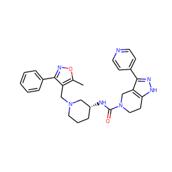 Cc1onc(-c2ccccc2)c1CN1CCC[C@@H](NC(=O)N2CCc3[nH]nc(-c4ccncc4)c3C2)C1 ZINC000145887130