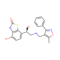 Cc1onc(-c2ccccc2)c1CNC[C@H](O)c1ccc(O)c2[nH]c(=O)sc12 ZINC000058649797