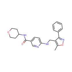 Cc1onc(-c2ccccc2)c1CNc1ccc(C(=O)NC2CCOCC2)cn1 ZINC000141997468