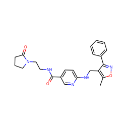 Cc1onc(-c2ccccc2)c1CNc1ccc(C(=O)NCCN2CCCC2=O)cn1 ZINC000149909624