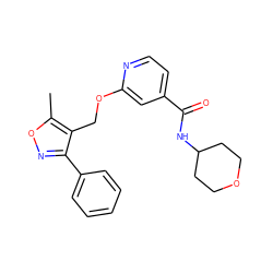 Cc1onc(-c2ccccc2)c1COc1cc(C(=O)NC2CCOCC2)ccn1 ZINC000143420892