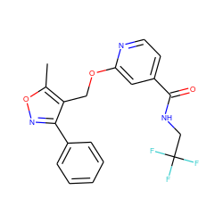 Cc1onc(-c2ccccc2)c1COc1cc(C(=O)NCC(F)(F)F)ccn1 ZINC000141251477