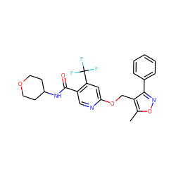 Cc1onc(-c2ccccc2)c1COc1cc(C(F)(F)F)c(C(=O)NC2CCOCC2)cn1 ZINC000141251668