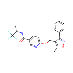 Cc1onc(-c2ccccc2)c1COc1ccc(C(=O)N[C@@H](C)C(F)(F)F)cn1 ZINC000141341426