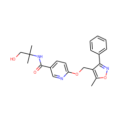 Cc1onc(-c2ccccc2)c1COc1ccc(C(=O)NC(C)(C)CO)cn1 ZINC000141293584